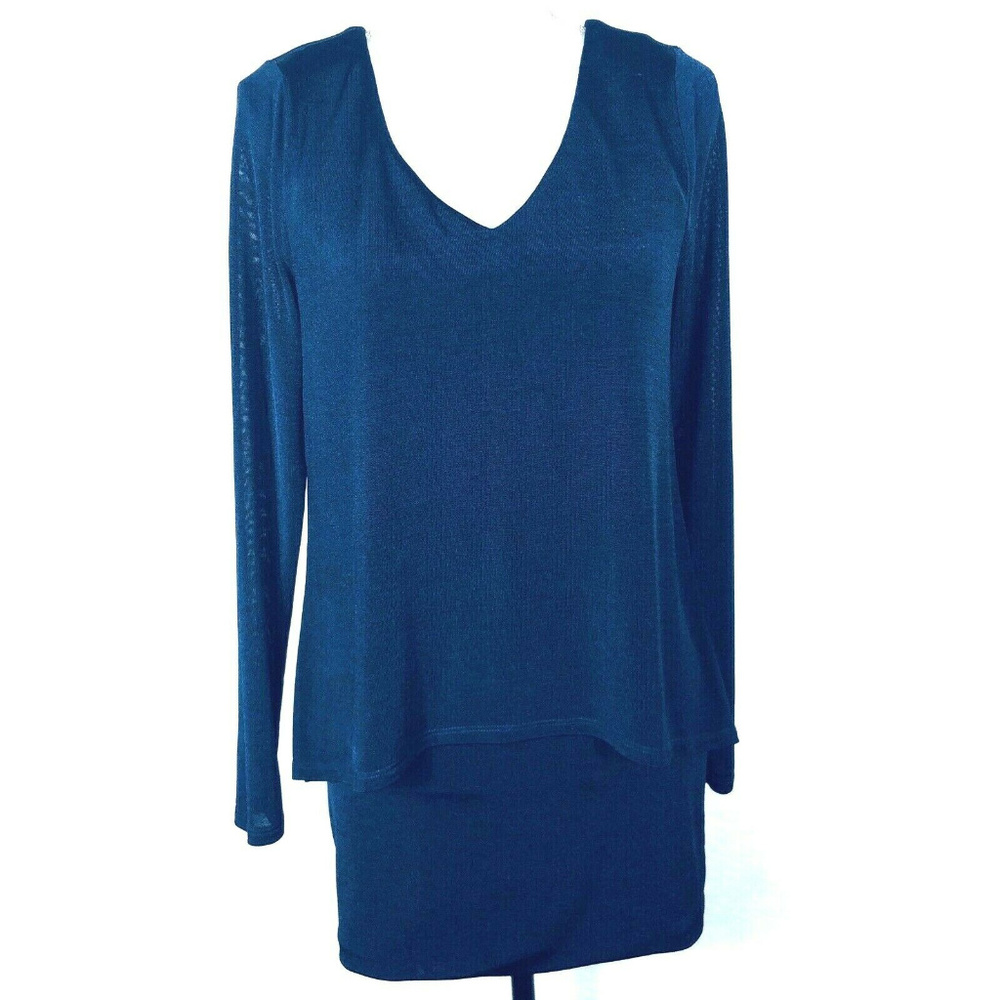 WHBM Navy Double Layer Tunic Long Sleeve Top Sz S